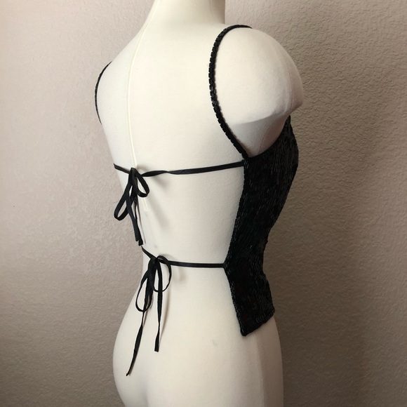 🚫 SOLD VTG Beaded/Sequined Black Top w/ Tie Back - Picture 9 of 10